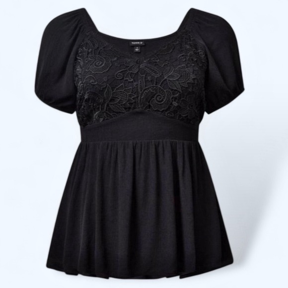 torrid Tops - TORRID Crinkle Gauze With Lace Puff Short Sleeve Blouse NWT  Size 2X